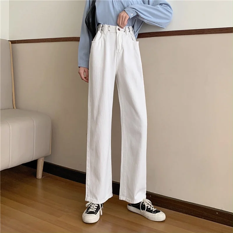 NiDELL Korean Style High Waist Jeans Women's Autumn . New Wide Leg Pants Slimming Loose Straight Drooping Mop Pants Fashion