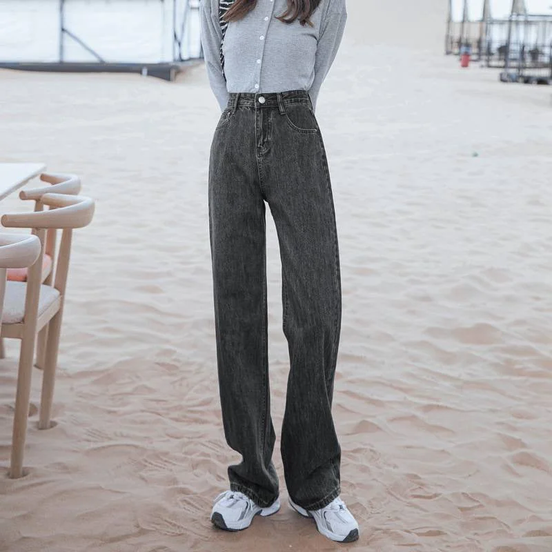 NiDELL Light Color High Waist Jeans for Women Spring/Summer . New Korean Style Straight Loose Slimming Drape Mop Wide Leg Pants