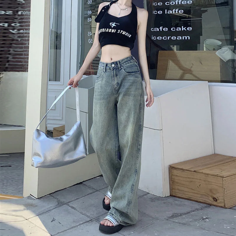 NiDELL: Women’s Vintage Loose Jeans Long Pants For Autumn