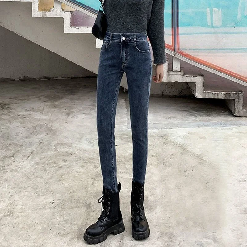 NiDELL Skinny Skinny Jeans for Women Spring Slim-Fitting . New Black Gray High Waist Slimming All-Matching Pencil Pants Tide