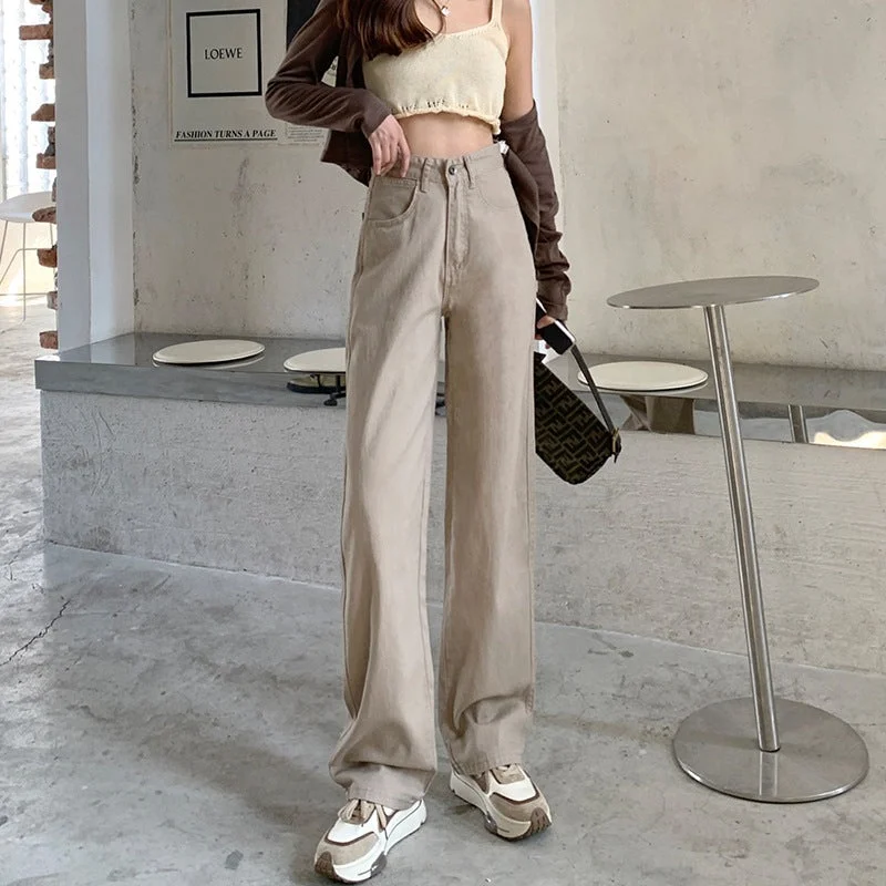 NiDELL Spring and Autumn 2020 New High Waist Jeans Women's Korean Style Slimming and Straight Versatile Loose Wide Leg Mop Pants Chic Fashion