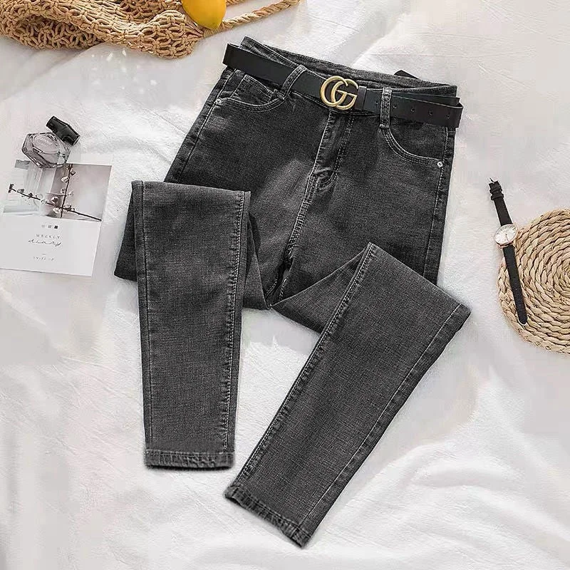 NiDELL Stretch Fleece High Waist Jeans Women's Outerwear Slimming Autumn and Winter 2020 New Tight Ankle Tight Pencil Pants