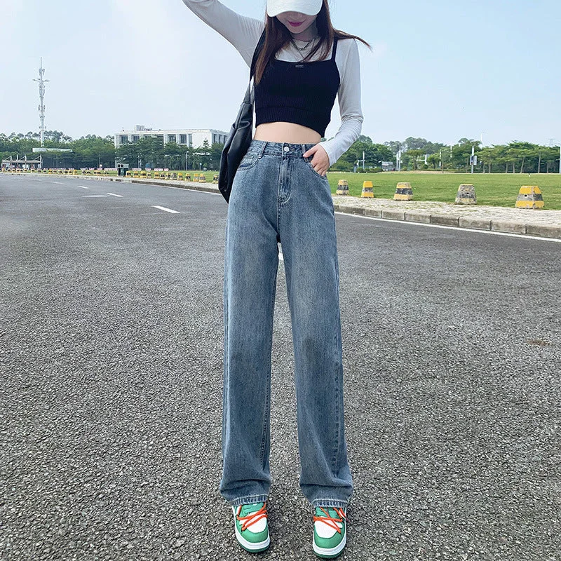 NiDELL Vintage Retro High Waist Slimming Vibe Style Wide Leg Jeans Women's Autumn and Winter Straight Loose Drooping Mop Pants