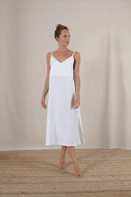 Basique Linen Slip Dress White