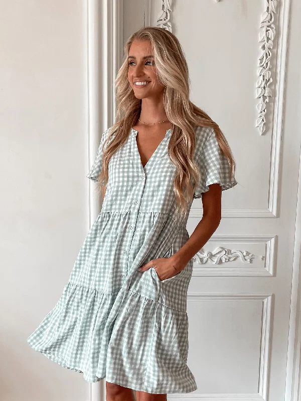 Maiya Dress - Sage Gingham