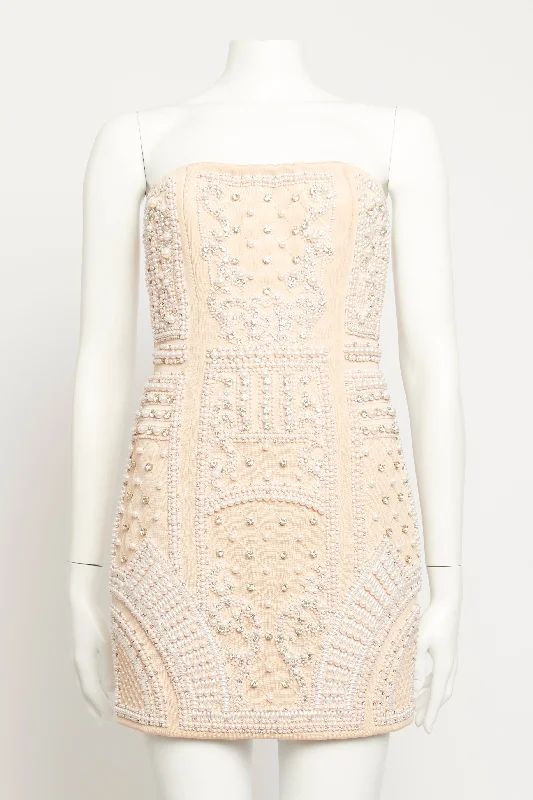 Nude Revival Crystal And Faux Pearl Preowned Dress