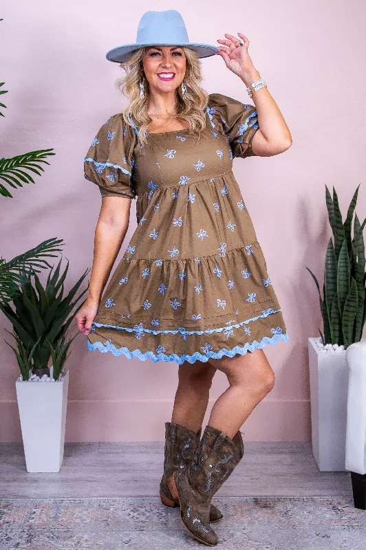 Sweeten The Day Mocha/Light Blue Ribbon Dress - D5496MO