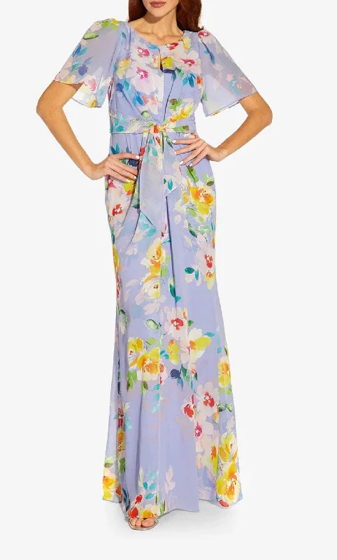 Adrianna Papell AP1E209584 - Flutter Sleeve Floral Long Dress