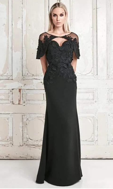 Alexander by Daymor Floral Applique Sweetheart Sheath Dress With Cape 776 - 1 pc Midnite In Size 8 Available