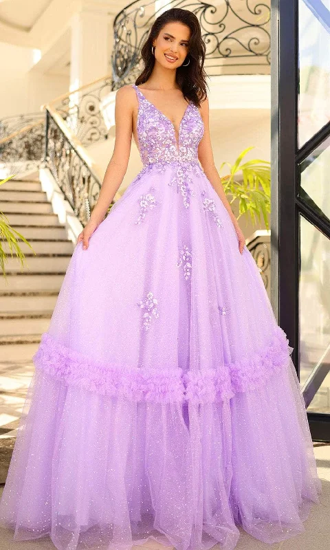 Amarra 88744 - Floral Applique A-Line Prom Dress