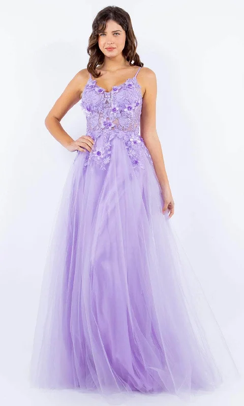 Cinderella Couture 8038J - 3D Floral Applique V-Neck Prom Dress