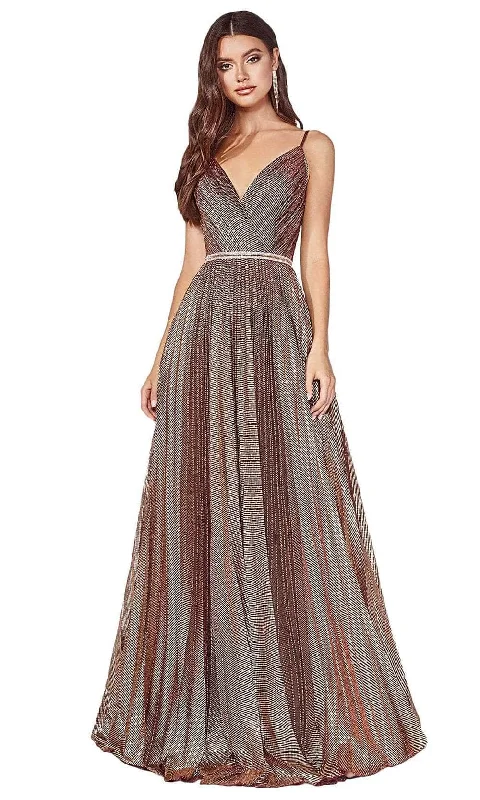 Cinderella Divine - Printed V-Neck Long Dress KC896 - 1 pc Copper In Size 18 Available