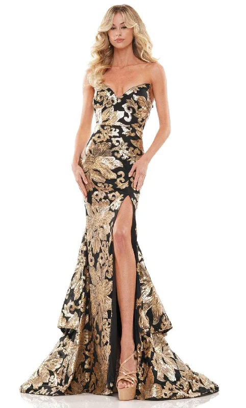 Colors Dress 2909 - Strapless Floral Mermaid Sequined Dress