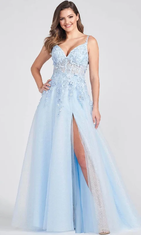 Ellie Wilde - Floral Lace A-Line Prom Dress EW122057 - 1 pc Light Blue In Size 22 Available