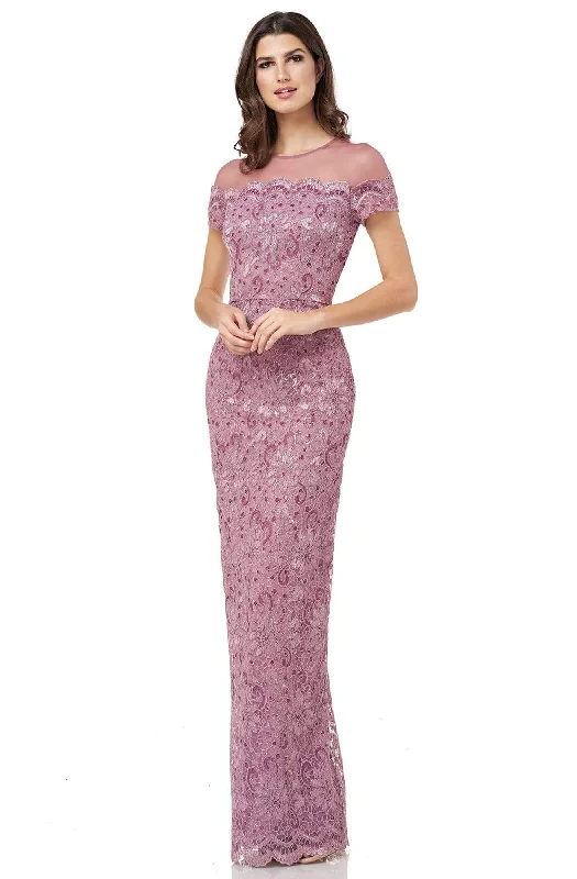 JS Collections - 866648 Illusion Floral Lace Embroidered Mesh Dress