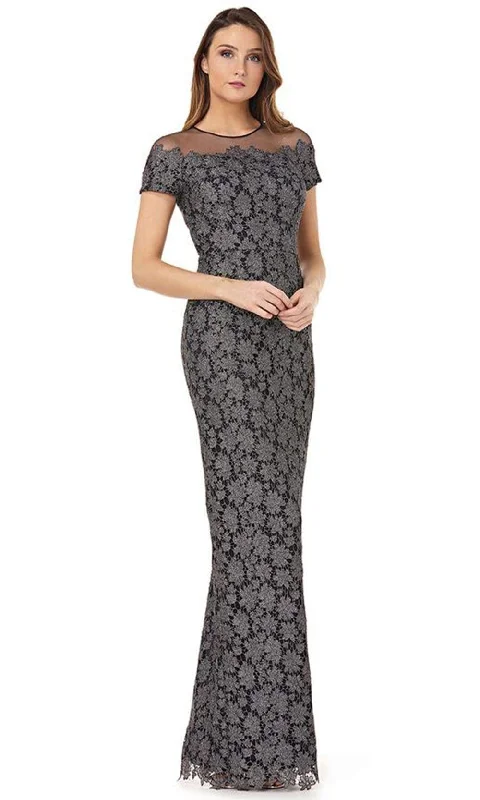 JS Collections - 866683 Floral Lace Illusion Jewel Sheath Dress