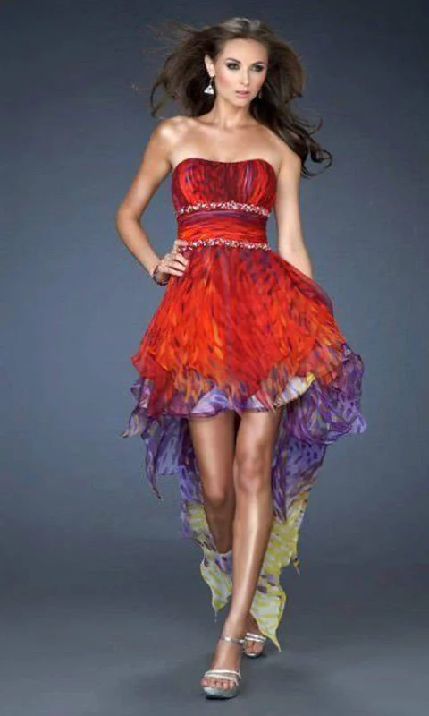 La Femme - 18051 High Low Print Homecoming Dress