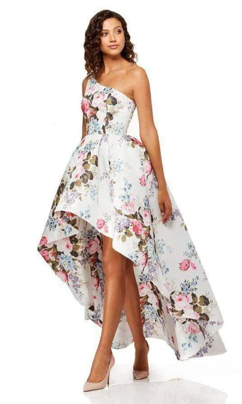 Sherri Hill - Floral Single Shoulder A-Line High Low Dress 52489 - 1 pc Ivory Print In Size 8 Available