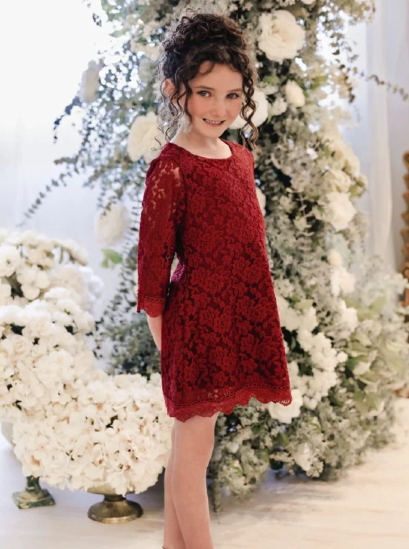 Violet Lace Boho Girl Dress in Burgundy