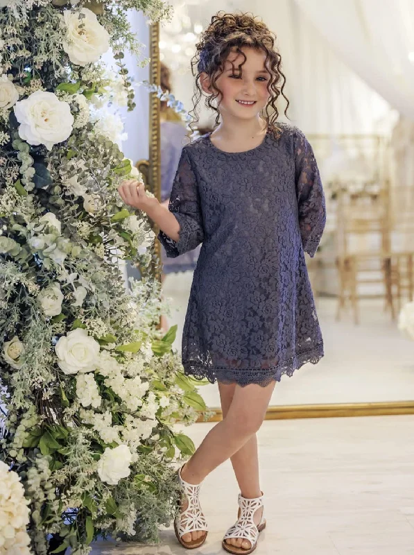 Violet Lace Boho Girl Dress in Dark Gray