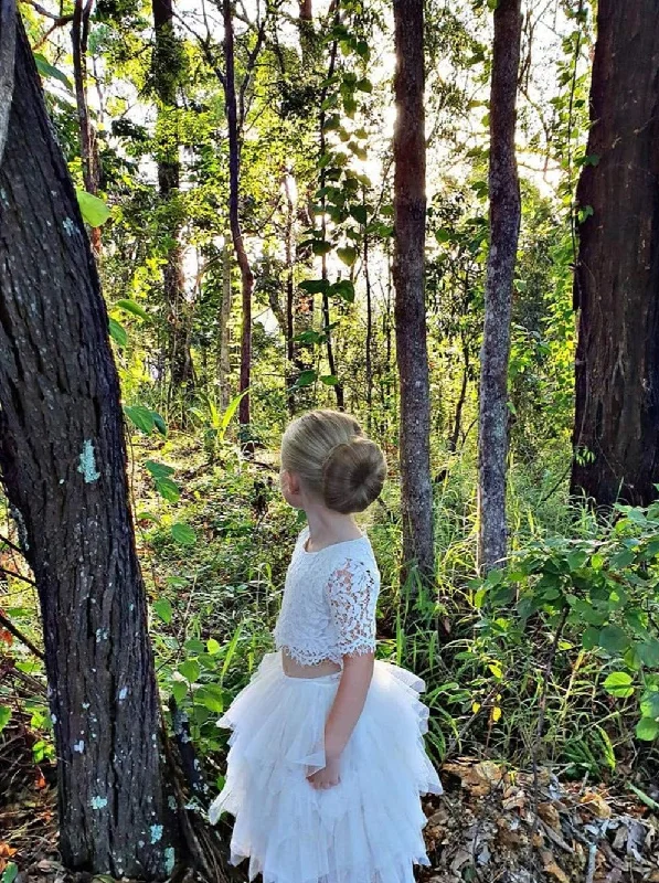 Scalloped Lace 2 Piece Girl Dress Set in White