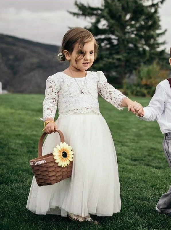 Scalloped Lace 2 Piece Girl Dress Set in White