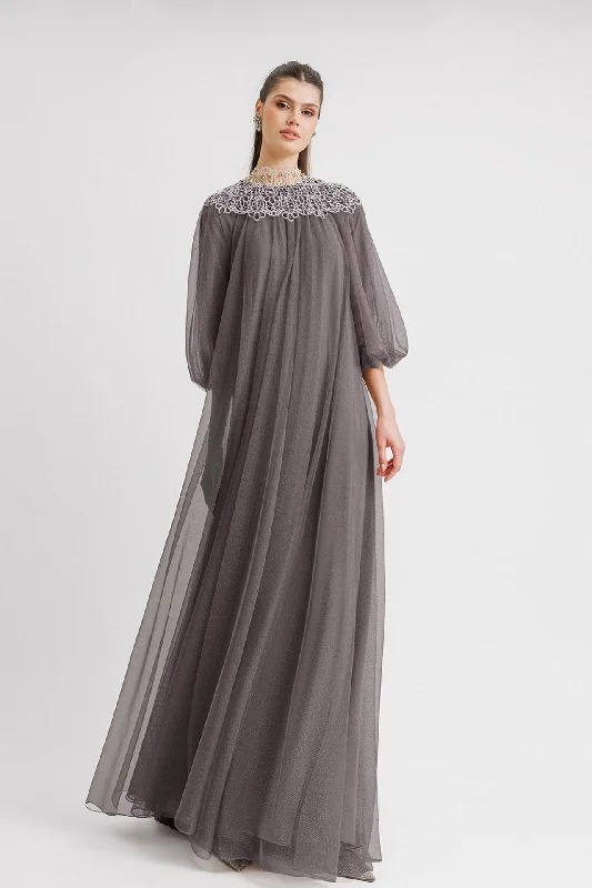 3/4 sleeves grey kaftan with lace