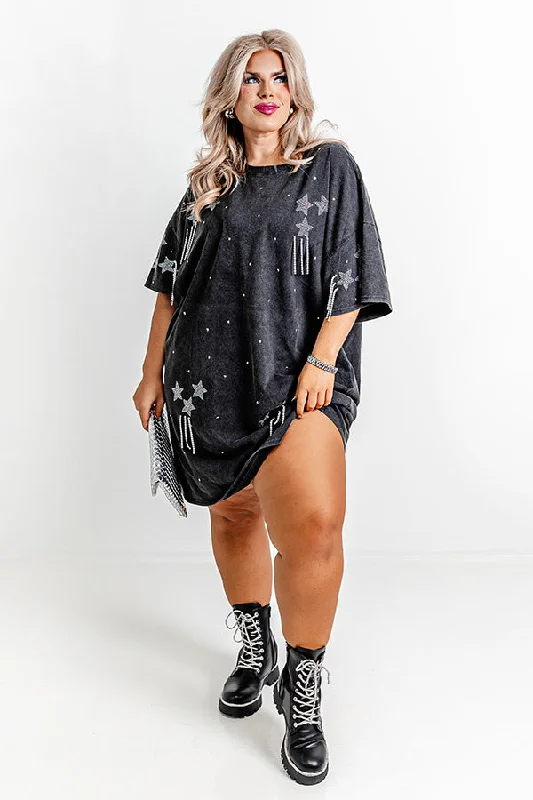 Artfully Done Embellished T-Shirt Dress in Vintage Black Curves