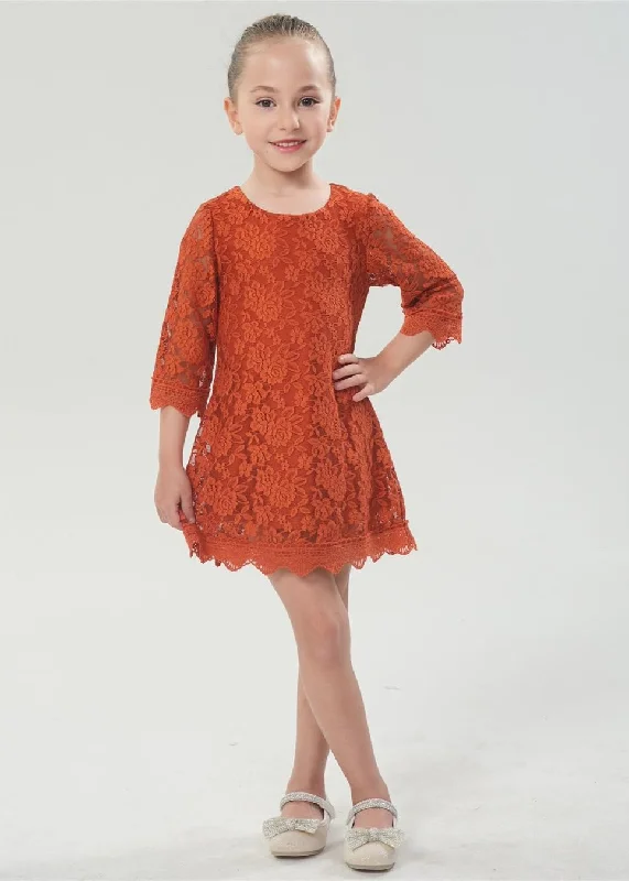 Violet Lace Boho Girl Dress in Burnt Orange