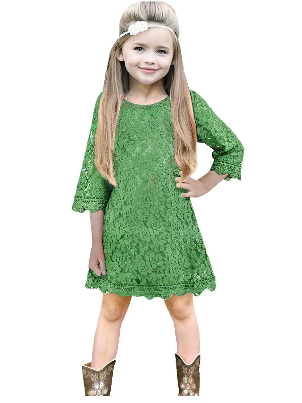 Violet Lace Boho Girl Dress in Sage