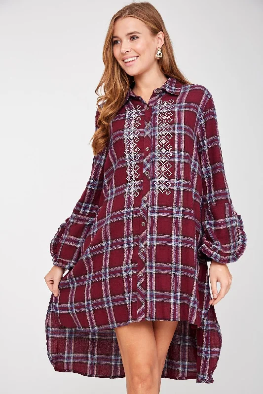 Embroidered Tartan Dream Shirt Dress