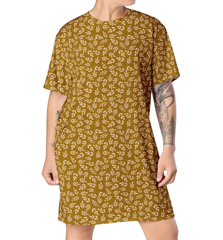 Gold Leaves T-Shirt Dress