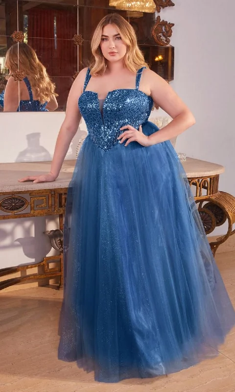 Plus-Size Sequin-Bodice Long Prom Dress CD0217C