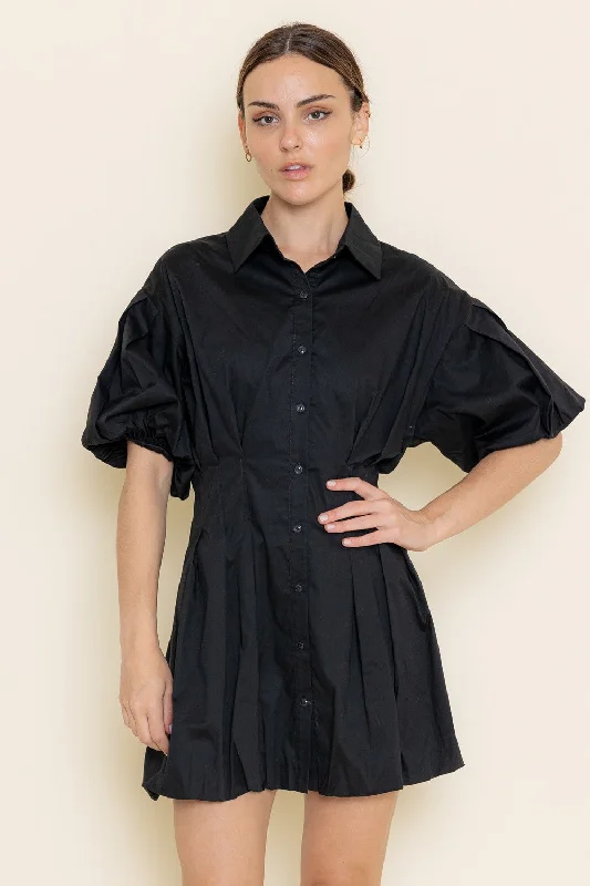 Missing Out Button Shirt Dress in Black