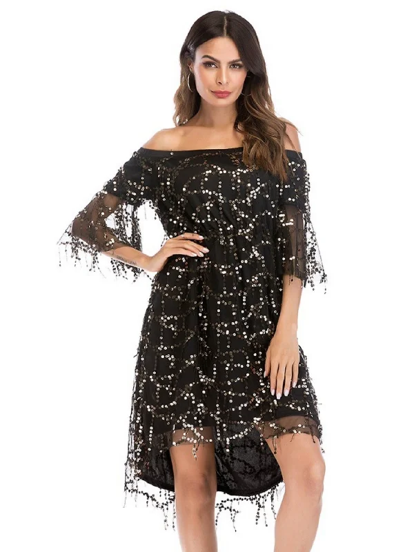 Off the Shoulder Sequined Dress