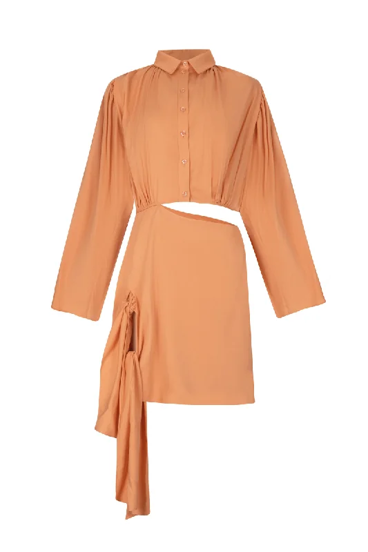 ORANGE CUTOUT SHIRT DRESS