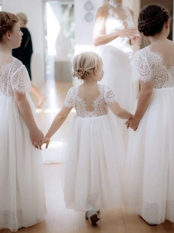 Peony Lace Flower Girl Dress in White