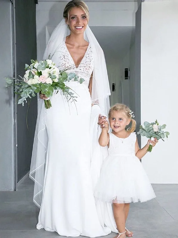 Peony Lace Flower Girl Dress in White