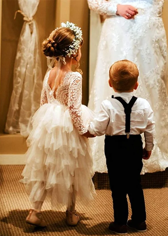 Peony Lace Flower Girl Dress in White (tiered)