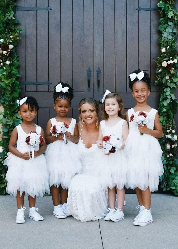 Peony Lace Flower Girl Dress in White (tiered)