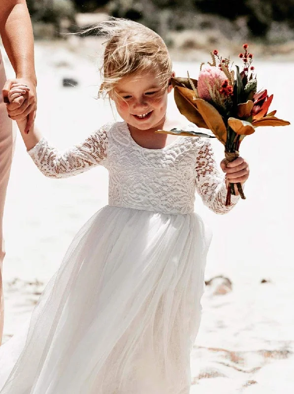 Peony Lace Flower Girl Dress in White