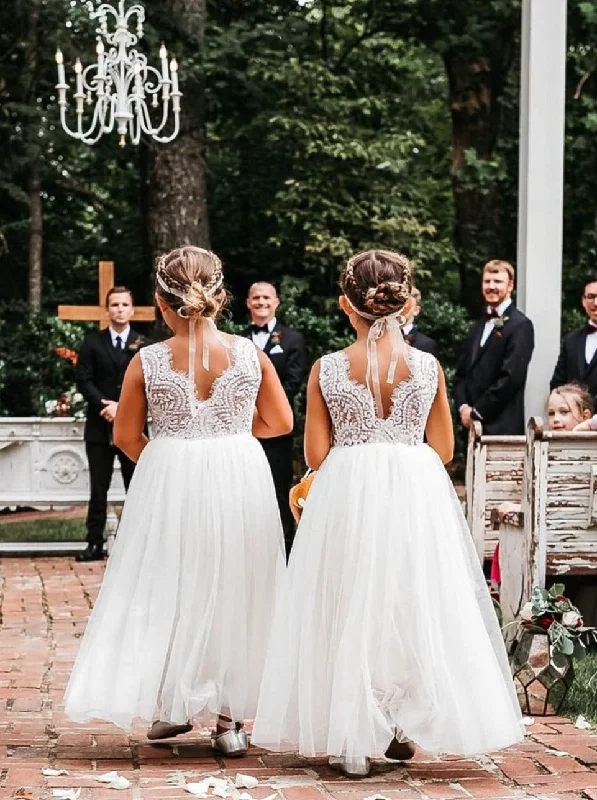 Peony Lace Flower Girl Dress in White