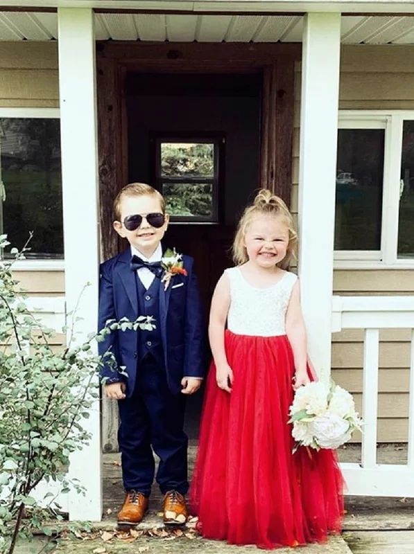 Peony Lace Flower Girl Dress in Wine Red