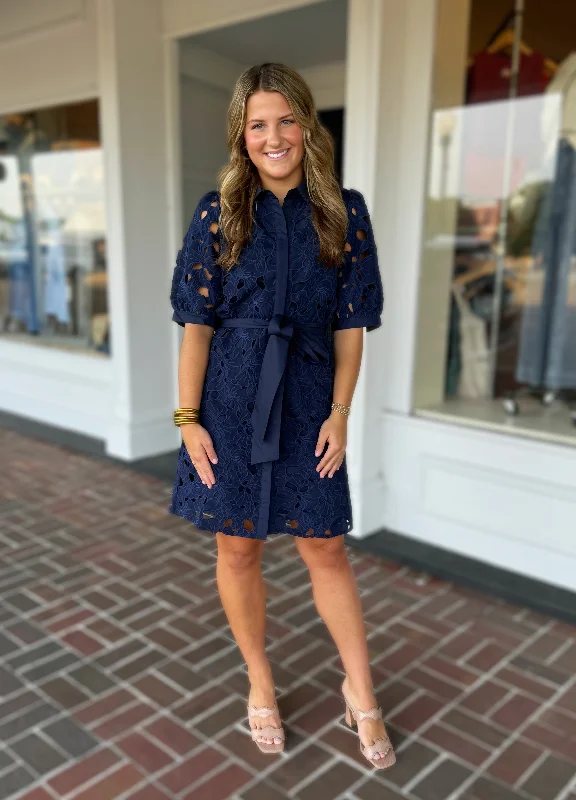 Jade Placket Navy Shirt Dress