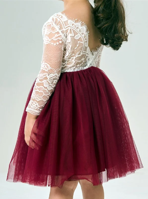 Rose Lace Flower Girl Dress in Burgundy