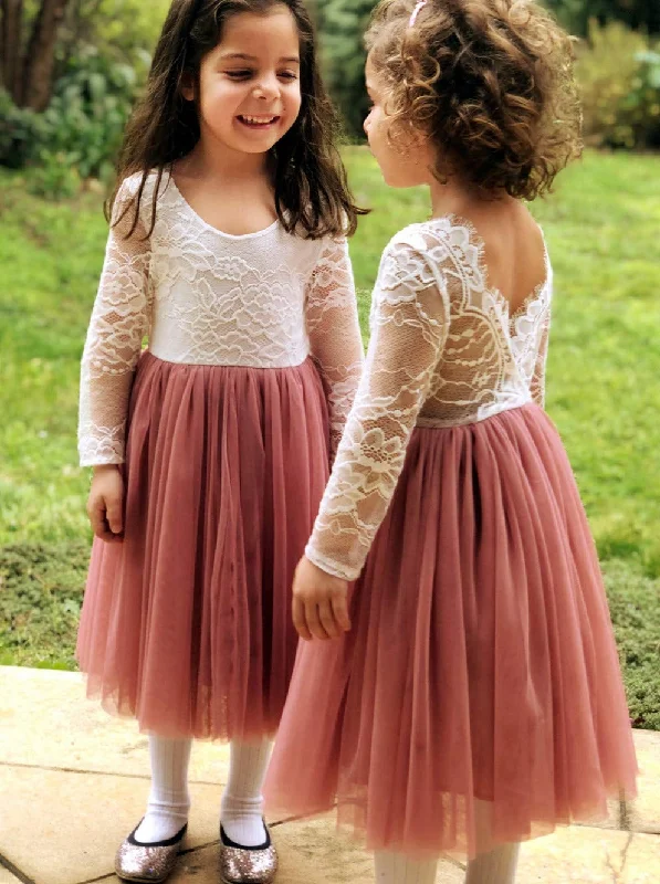 Rose Lace Flower Girl Dress in Dusty Pink