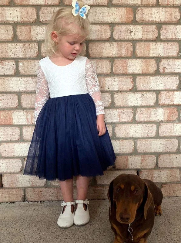 Rose Lace Flower Girl Dress in Navy