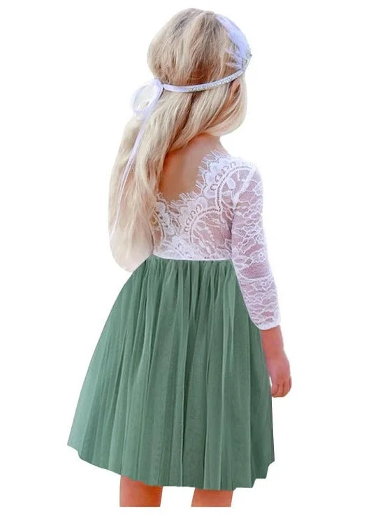 Rose Lace Flower Girl Dress in Sage