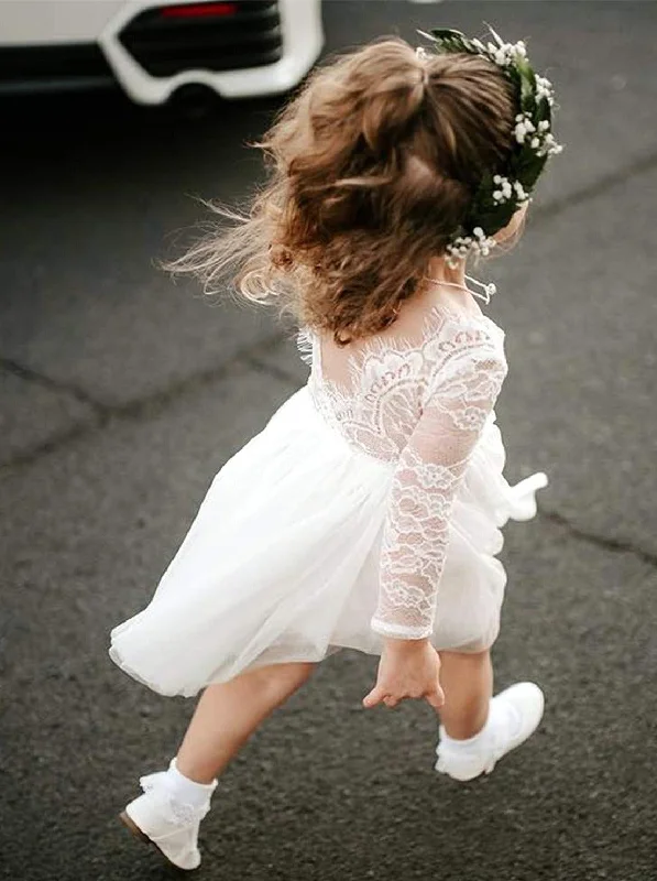 Rose Lace Flower Girl Dress in White