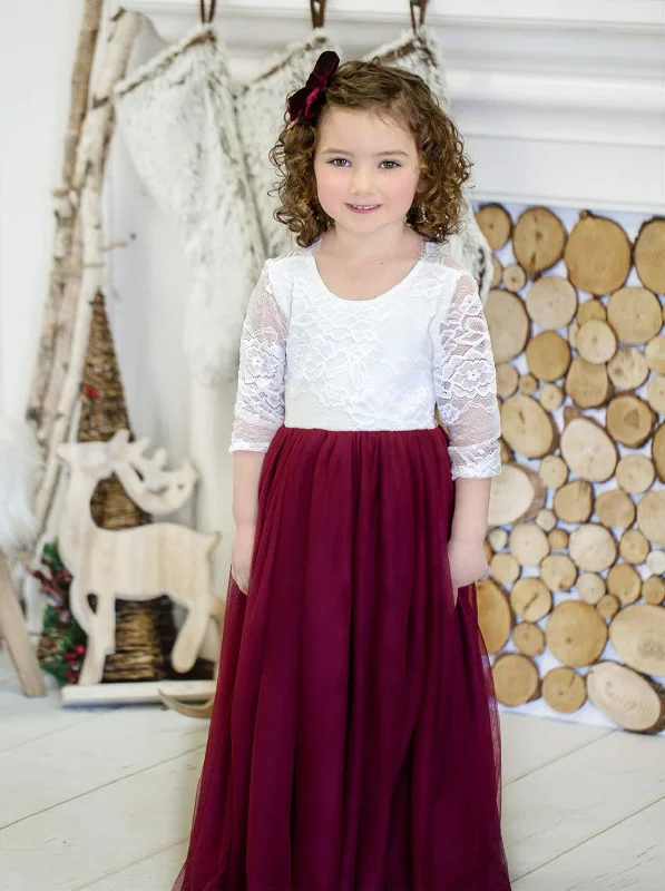 Rose Lace Flower Girl Dress in Burgundy